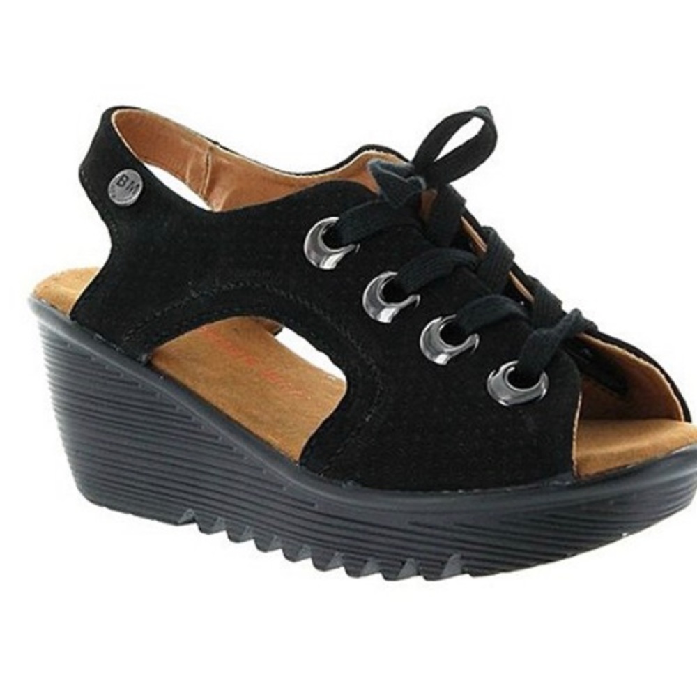 Black woven lace-up platform wedge sandals size 36